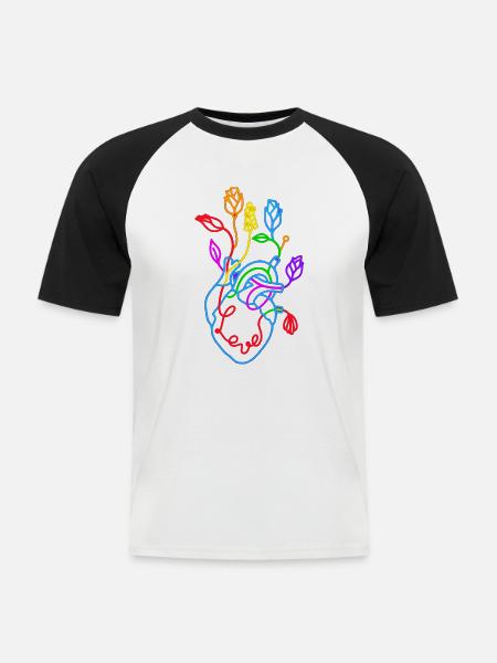 Blumenliebhaber, buntes botanisches Herz - Männer Baseball-T-Shirt - Weiß/Schwarz