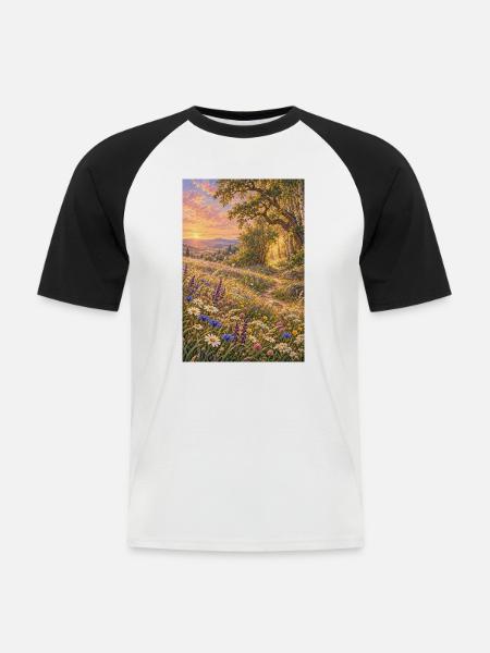 Wildblumenwiese am Waldrand - Männer Baseball-T-Shirt - Weiß/Schwarz