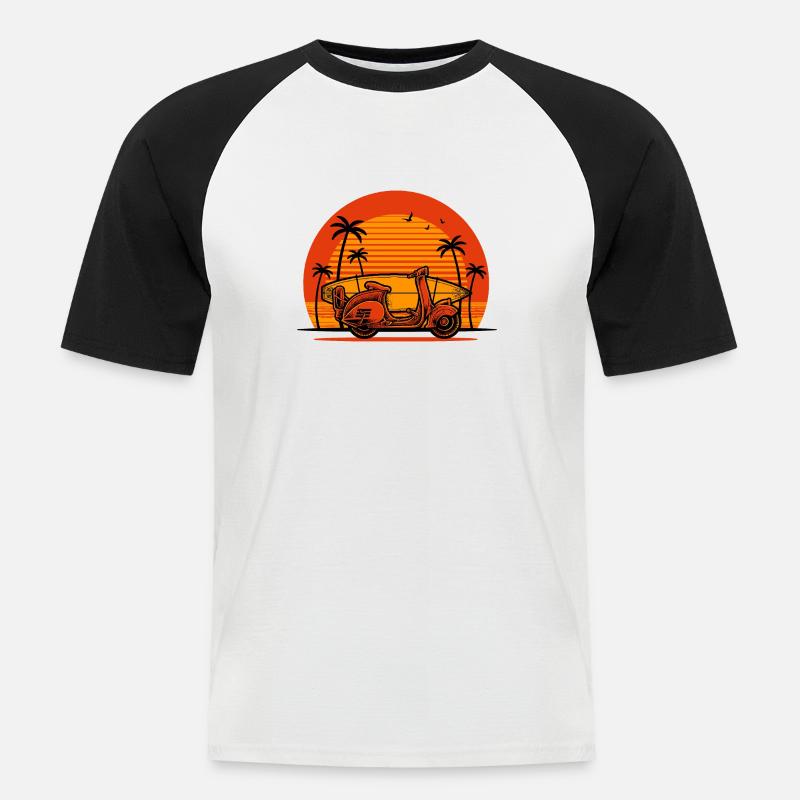 Roller mit Surfbrett (orange) - Männer Baseball-T-Shirt - Weiß/Schwarz