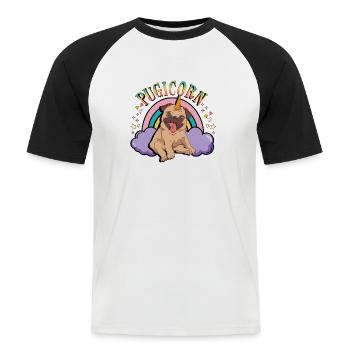 Niedlicher Pugicorn-Entwurf Mops-Einhorn-Geschenkidee - Männer Baseball-T-Shirt - Weiß/Schwarz - Vorne - Nik (191cm)