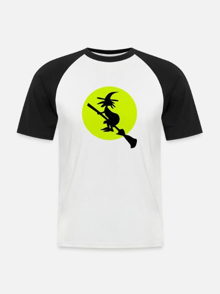 witch and full moon - Men's Baseball T-Shirt - white/black