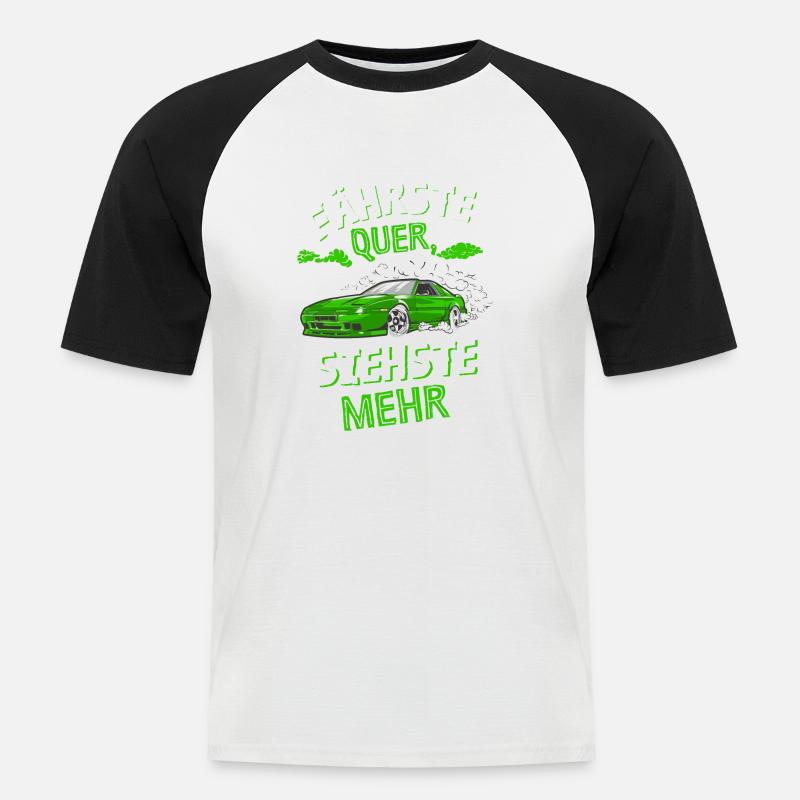 Fährste Quer siehste Mehr - Männer Baseball-T-Shirt - Weiß/Schwarz