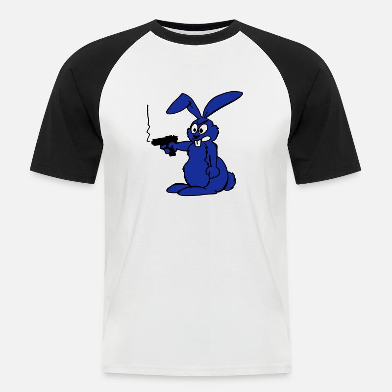 Hase mit Waffe - Männer Baseball-T-Shirt - Weiß/Schwarz