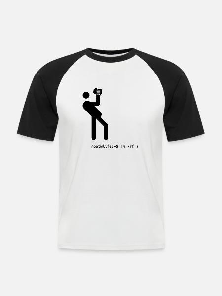 root Befehl rm -rf / - Männer Baseball-T-Shirt - Weiß/Schwarz