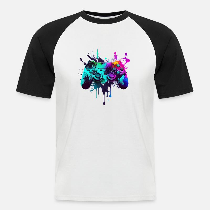 Neon Gaming Controller / Kontroller - Männer Baseball-T-Shirt - Weiß/Schwarz