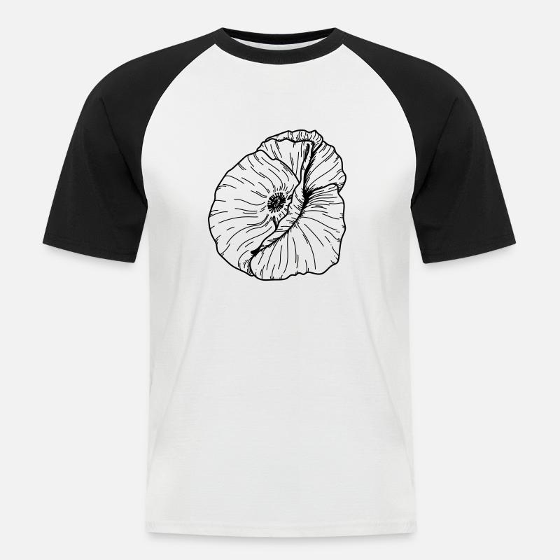Mohn Blume 20 Zeichenfläche 12 - Männer Baseball-T-Shirt - Weiß/Schwarz