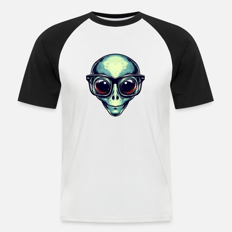 Nerdiges Alien mit Brille - Männer Baseball-T-Shirt - Weiß/Schwarz