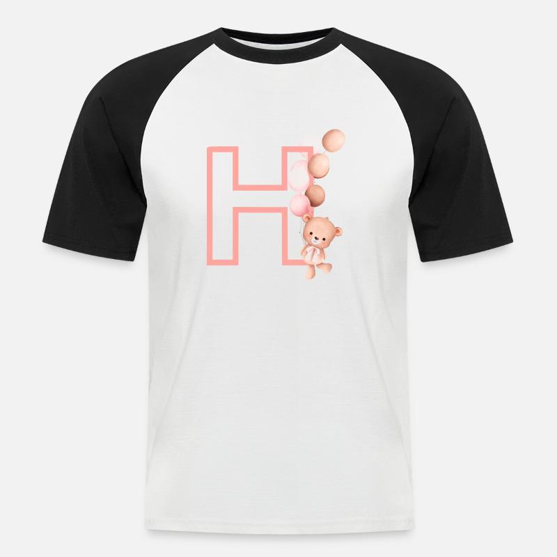 Buchstabe h rosa Bär - Männer Baseball-T-Shirt - Weiß/Schwarz