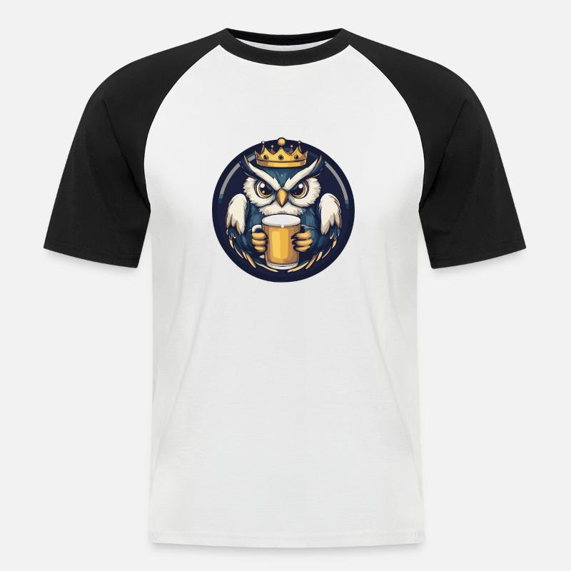 Eule Bier - Männer Baseball-T-Shirt - Weiß/Schwarz