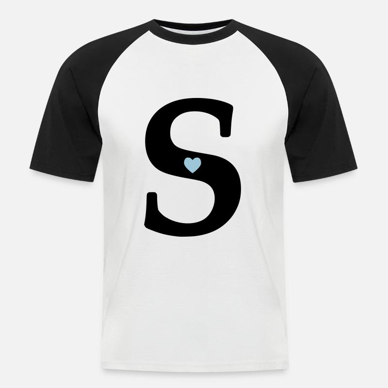 Buchstabe S Anfangsbuchstabe - Männer Baseball-T-Shirt - Weiß/Schwarz