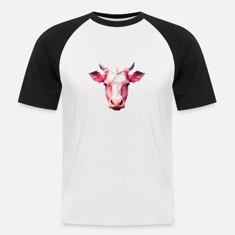 Ein eckiger rosa Kuhkopf - Männer Baseball-T-Shirt - Weiß/Schwarz