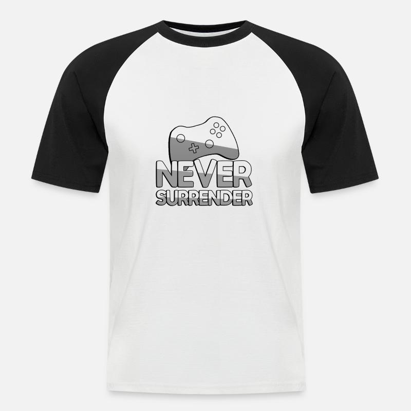NEVER SURRENDER + Controller - Gaming - Männer Baseball-T-Shirt - Weiß/Schwarz