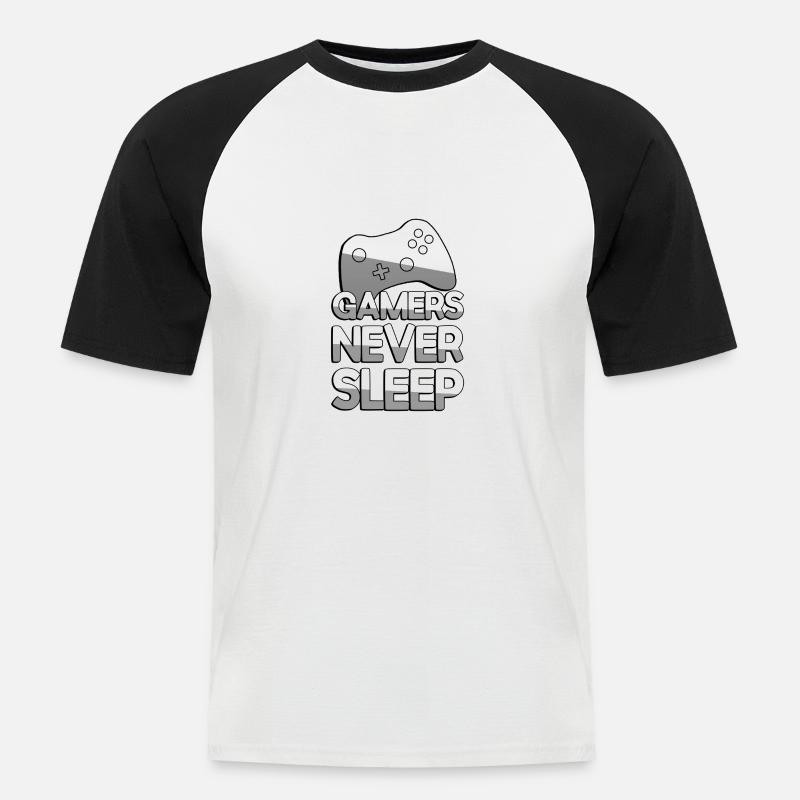 GAMERS NEVER SLEEP + Controller - Gaming - Männer Baseball-T-Shirt - Weiß/Schwarz