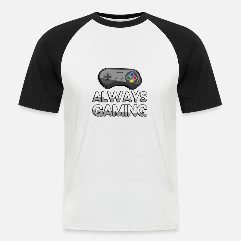 ALWAYS GAMING + SNES Controller - Gaming - Männer Baseball-T-Shirt - Weiß/Schwarz