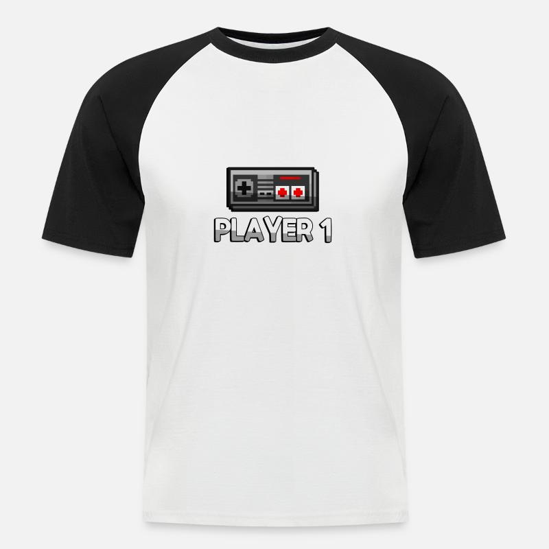 PLAYER 1 + NES Controller - Gaming - Männer Baseball-T-Shirt - Weiß/Schwarz