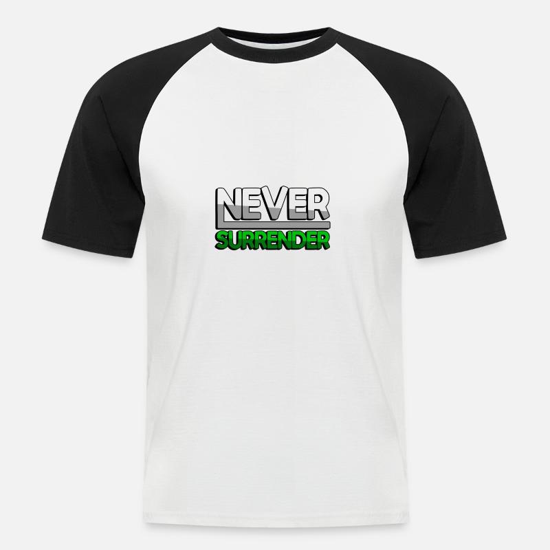 NEVER SURRENDER (Grün) - Gaming - Männer Baseball-T-Shirt - Weiß/Schwarz