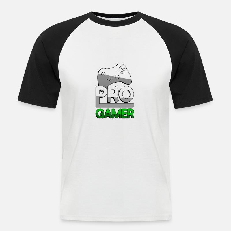 PRO GAMER (Grün) + Controller - Gaming - Männer Baseball-T-Shirt - Weiß/Schwarz