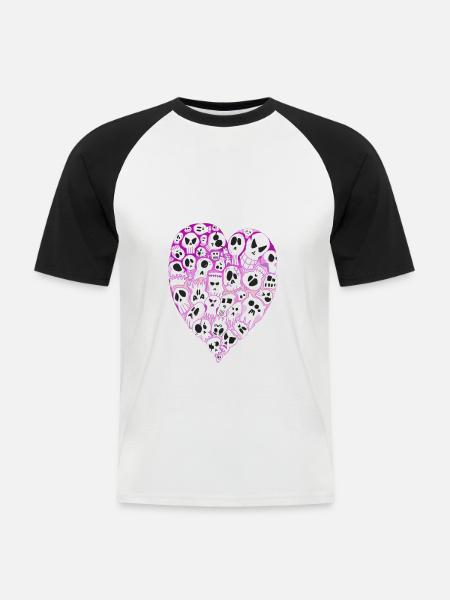 Happy Valentine Skulls - Männer Baseball-T-Shirt - Weiß/Schwarz