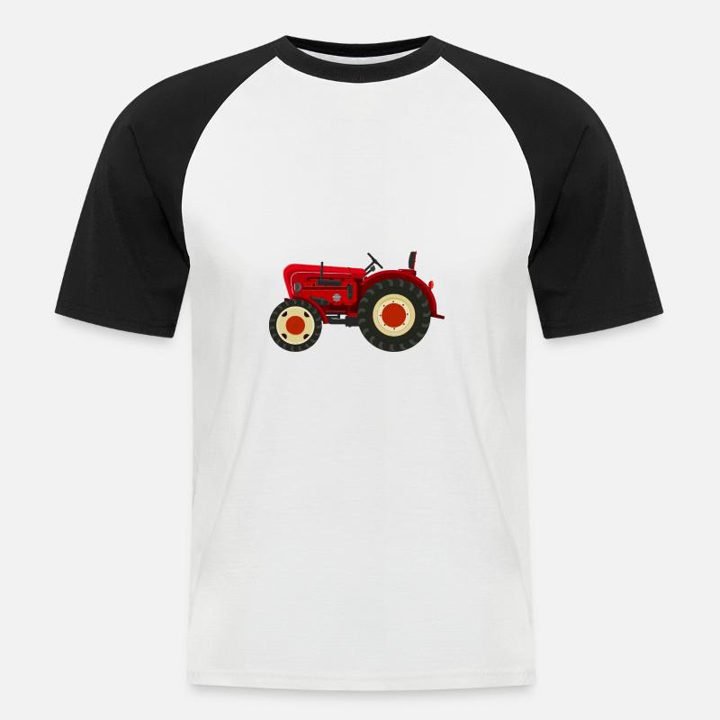 Retro Oldtimer-Traktor rot - Männer Baseball-T-Shirt - Weiß/Schwarz