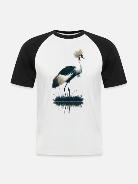 Crowned crane - Men's Baseball T-Shirt - white/black
