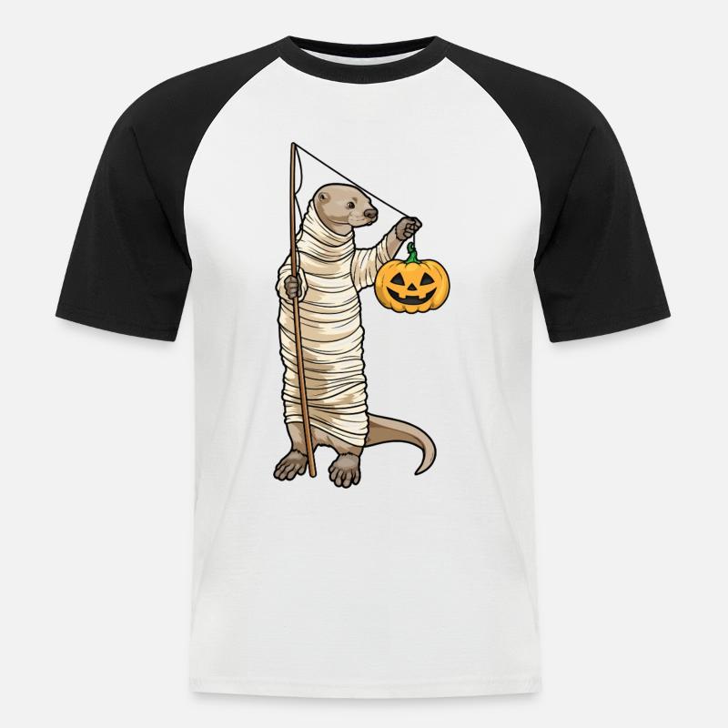 Otter Halloween Fishing - Men's Baseball T-Shirt - white/black