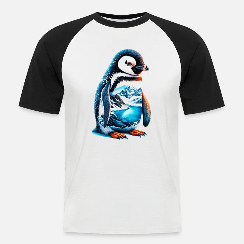 Pinguin - Männer Baseball-T-Shirt - Weiß/Schwarz