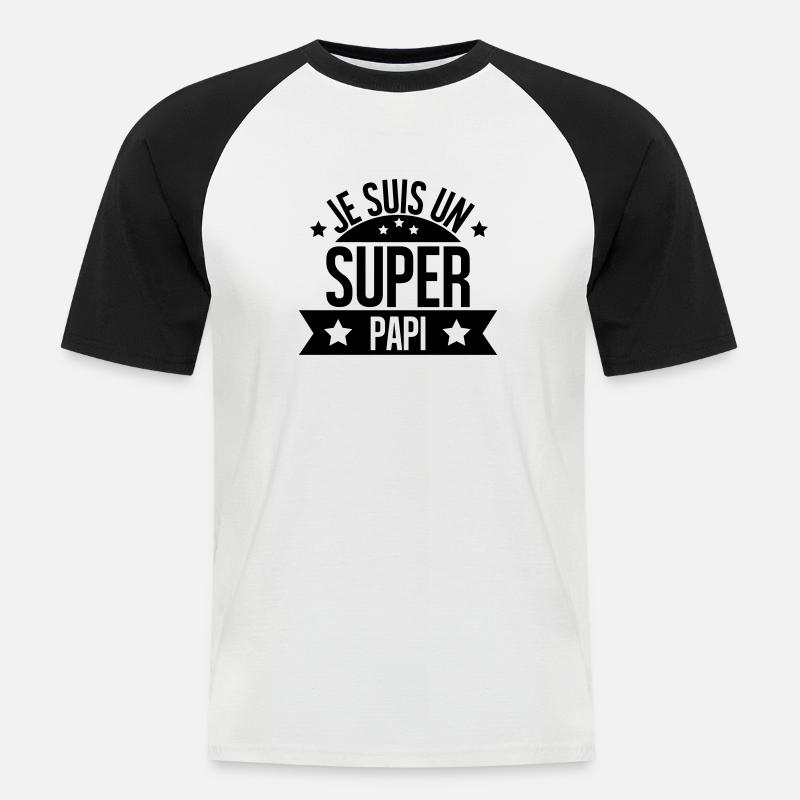 je suis un super papi - T-shirt baseball manches courtes Homme - blanc/noir