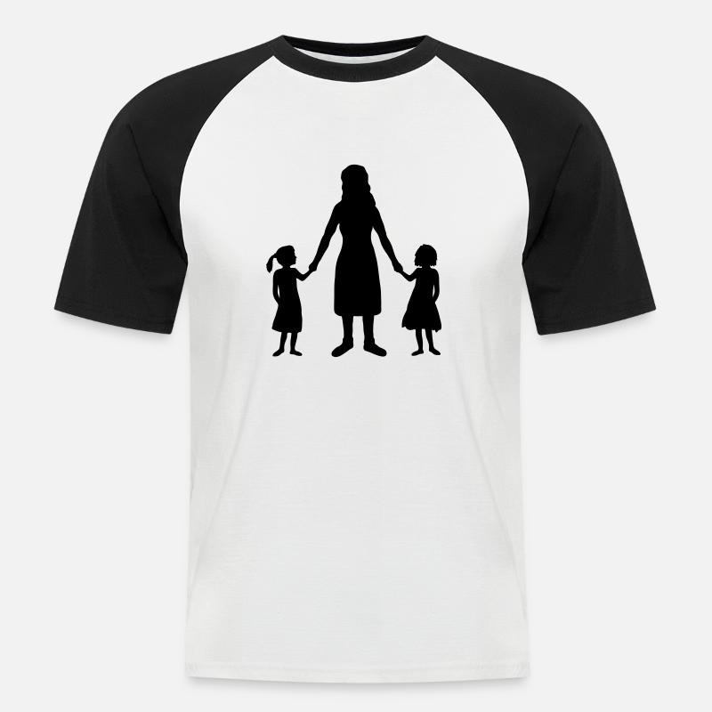 Silhouette 2 Töchter Mutter - Männer Baseball-T-Shirt - Weiß/Schwarz