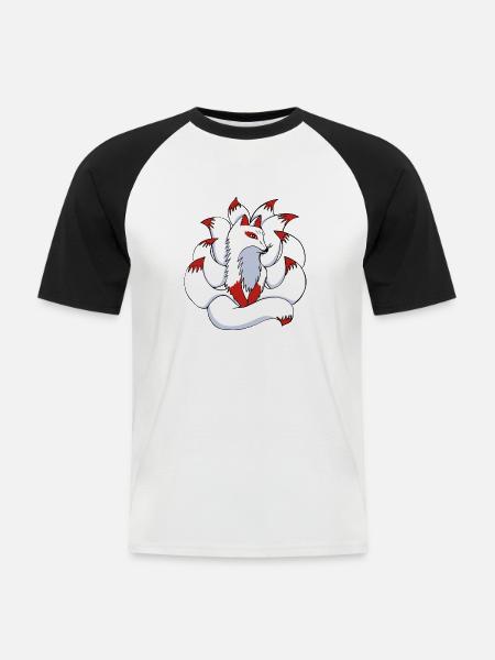 Neunschwänziger Fuchs Japanisch Otaku - Männer Baseball-T-Shirt - Weiß/Schwarz