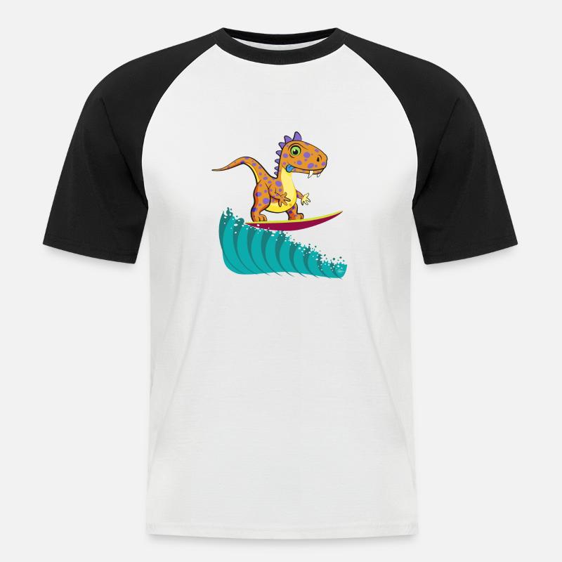 Dino Surf Cool #2 - Männer Baseball-T-Shirt - Weiß/Schwarz