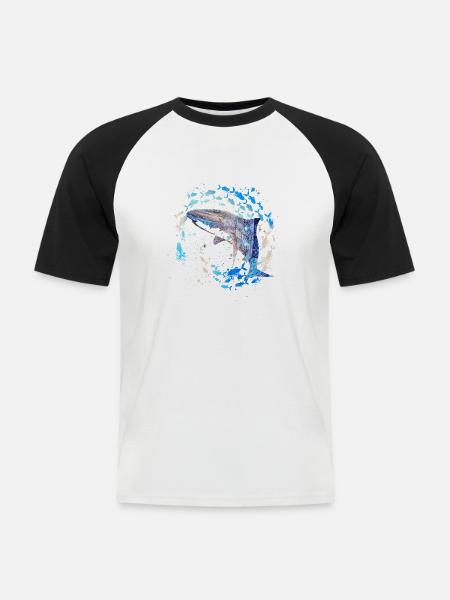fischschwarm,fische,malerei,graffiti,Hai,Mosaik - Männer Baseball-T-Shirt - Weiß/Schwarz
