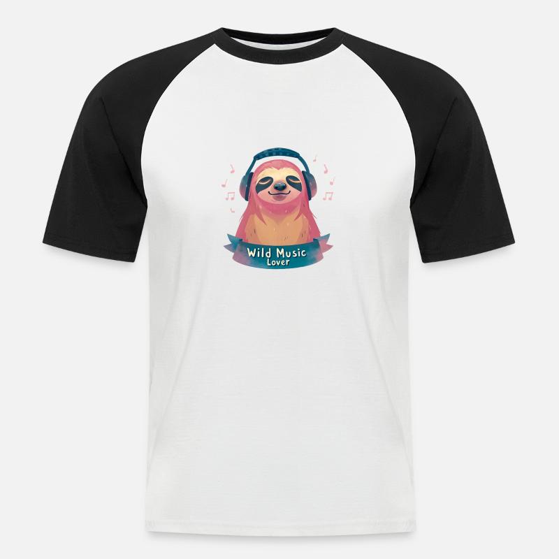 Faultier Musikliebhaber - Männer Baseball-T-Shirt - Weiß/Schwarz