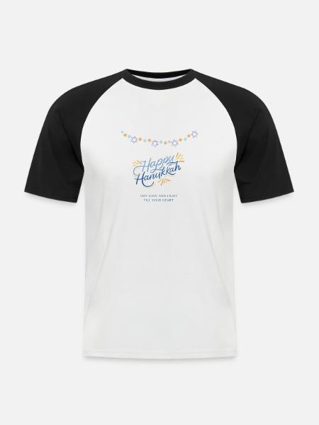 Happy Hanukkah - Männer Baseball-T-Shirt - Weiß/Schwarz