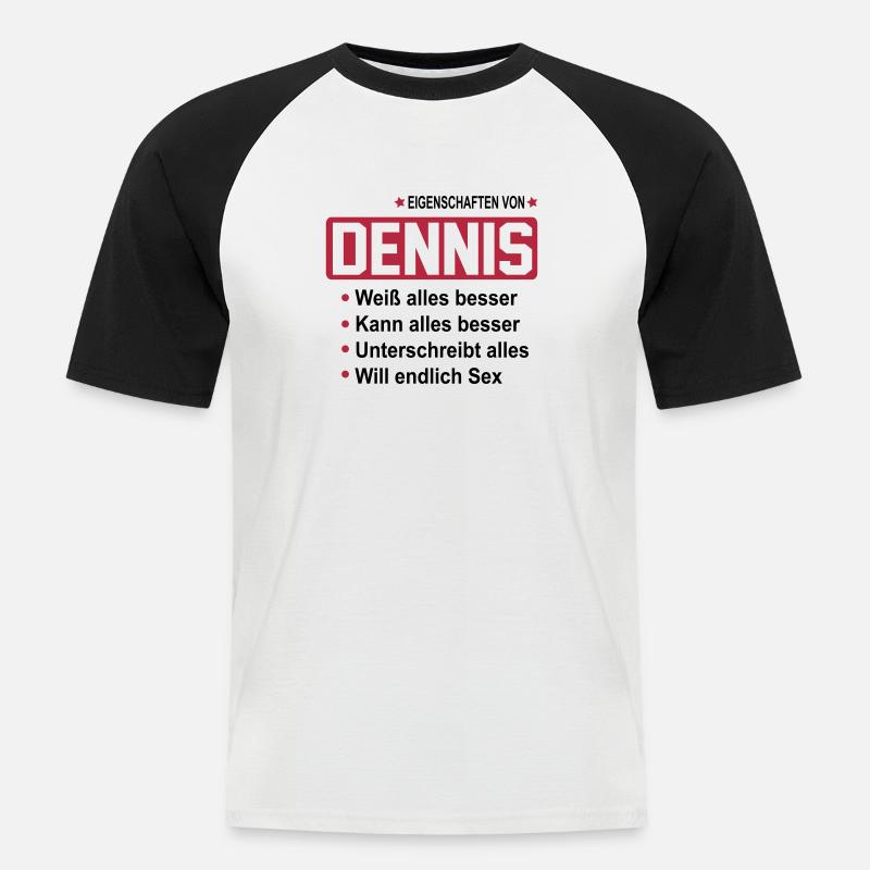 dennis - Männer Baseball-T-Shirt - Weiß/Schwarz
