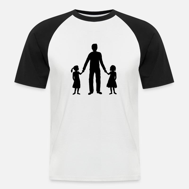 2 Töchter Papa Team - Männer Baseball-T-Shirt - Weiß/Schwarz
