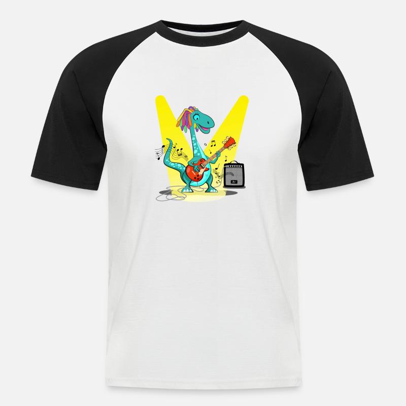 Dino Rasta Cool #2 - Männer Baseball-T-Shirt - Weiß/Schwarz