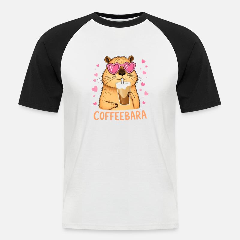 Süßes Capybara Coffeebara - Männer Baseball-T-Shirt - Weiß/Schwarz