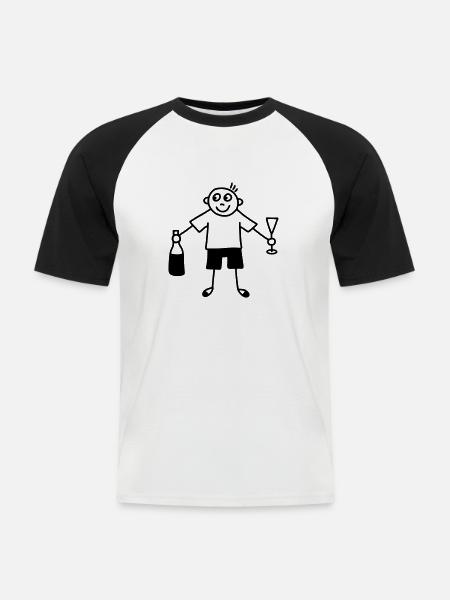 Mann mit Sektglas & Sektflasche - Männer Baseball-T-Shirt - Weiß/Schwarz