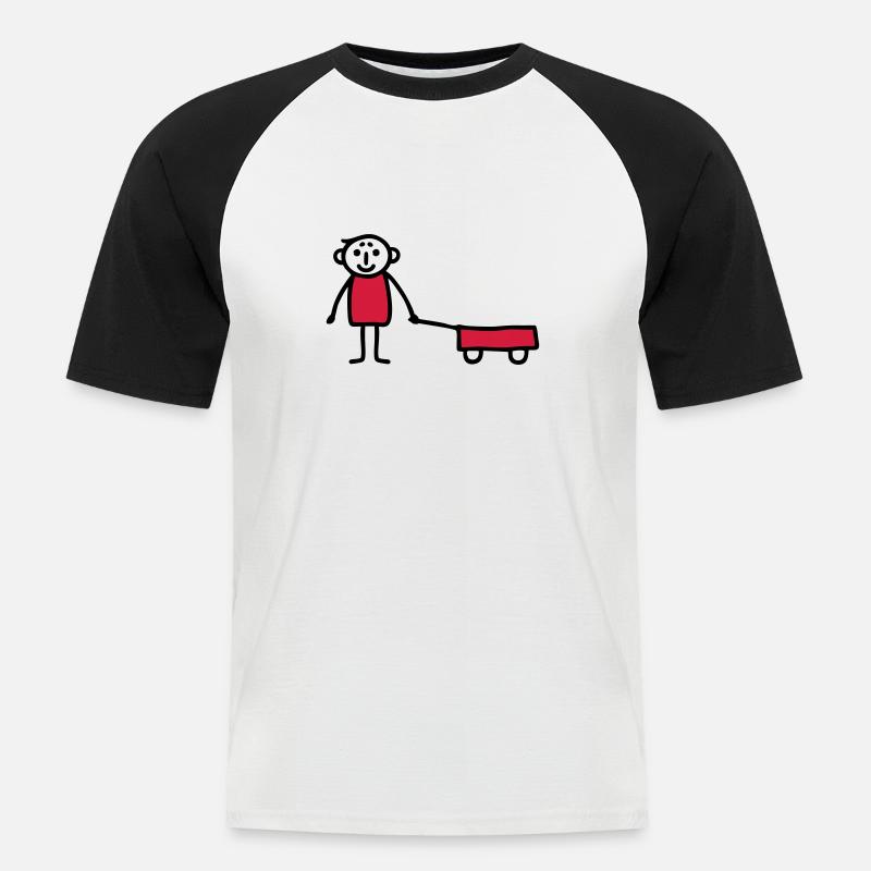 Junge mit Bollerwagen - V2 - Männer Baseball-T-Shirt - Weiß/Schwarz