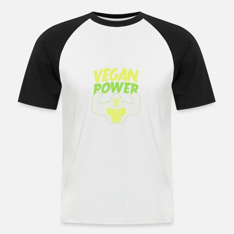 Vegan Power - Männer Baseball-T-Shirt - Weiß/Schwarz