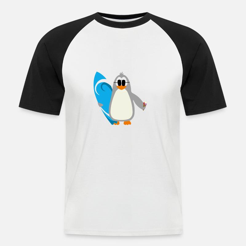 Pinguin surfer sonnenbrille eis geschenkidee - Männer Baseball-T-Shirt - Weiß/Schwarz