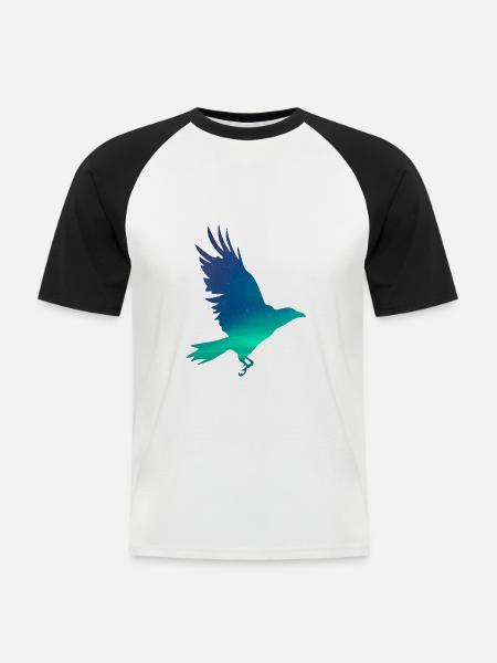 Crow in northern lights - Men's Baseball T-Shirt - white/black