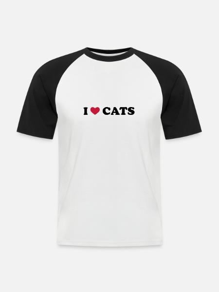 I Love Cats - Männer Baseball-T-Shirt - Weiß/Schwarz