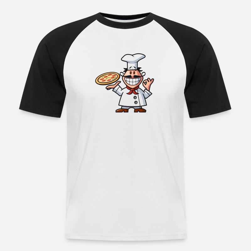 vl082b_pizzabaecker_4c - Männer Baseball-T-Shirt - Weiß/Schwarz
