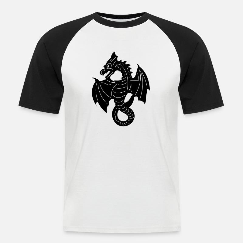 Dragon Flying - Männer Baseball-T-Shirt - Weiß/Schwarz