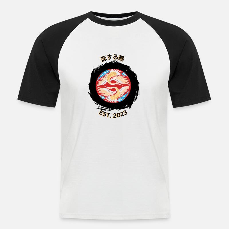 Cranes in Love - Männer Baseball-T-Shirt - Weiß/Schwarz