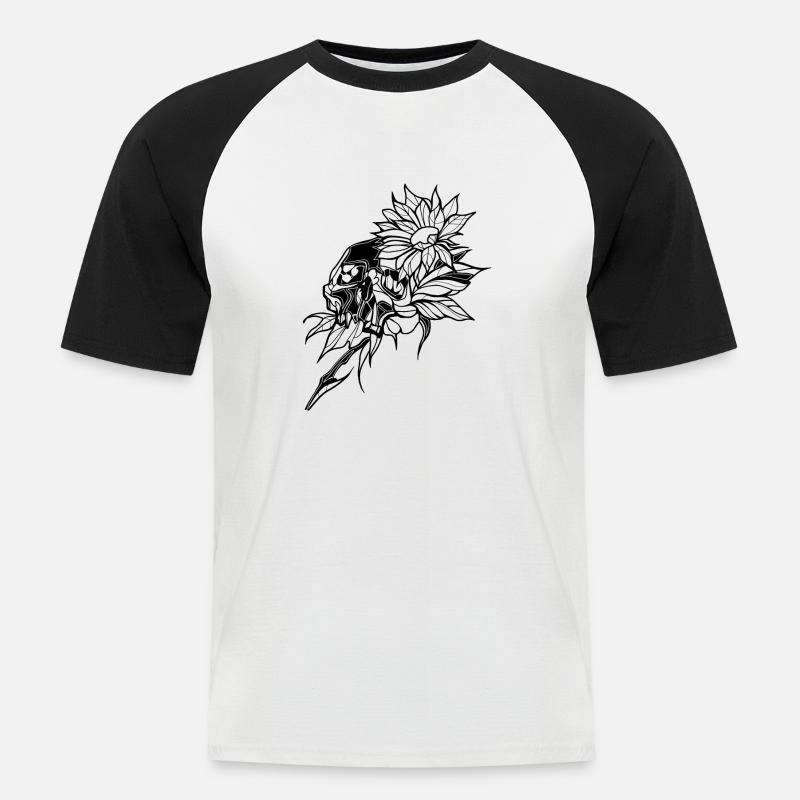 Schädel // Blume // Illustration - Männer Baseball-T-Shirt - Weiß/Schwarz