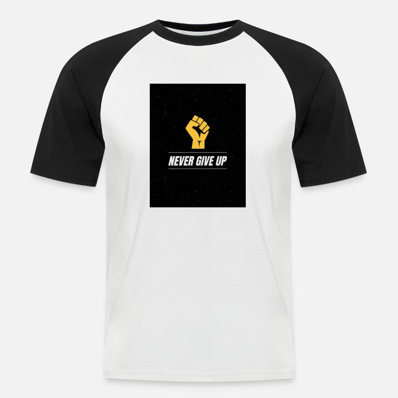 Never Give Up - Männer Baseball-T-Shirt - Weiß/Schwarz