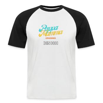 Mamma Pappa das Ergebnis bin ich - Männer Baseball-T-Shirt - Weiß/Schwarz - Vorne - Nik (191cm)