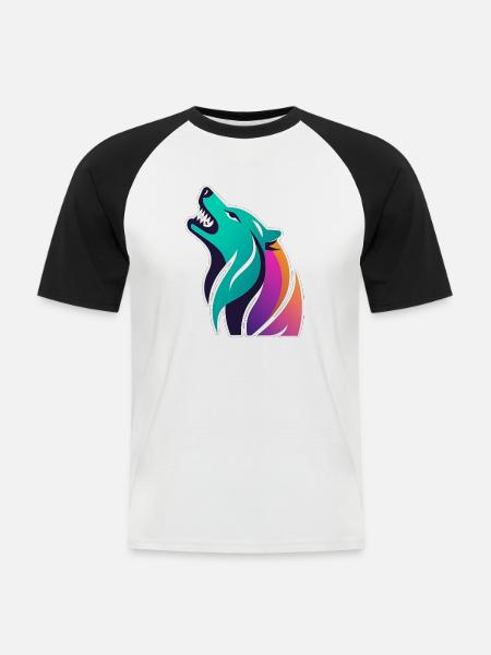 bunter stilisierter Wolf - Männer Baseball-T-Shirt - Weiß/Schwarz